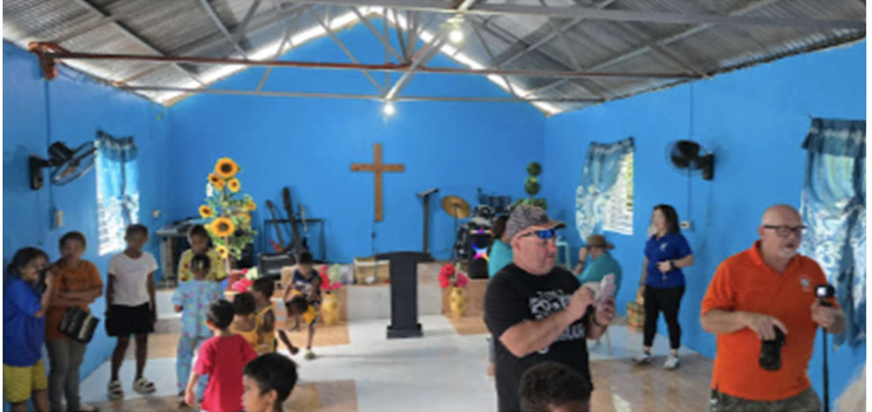 Visitors and children inside Jean Chapel